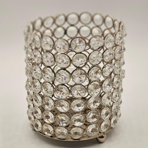 Glamorous Crystal Pillar Votive Holder, Hollywood Silver Decor, 5.25 x 4.5 - Picture 5 of 6